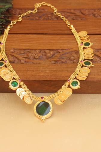 Kerala style gold plated temple palakka coin necklace