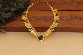 Kerala style gold plated temple palakka coin necklace 2