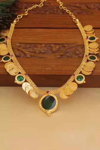 Kerala style gold plated temple palakka coin necklace