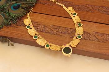 Kerala style gold plated temple palakka coin necklace 3