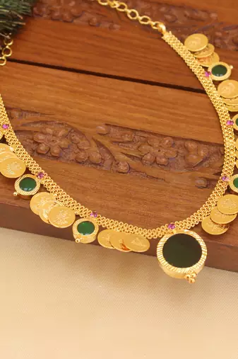 Kerala style gold plated temple palakka coin necklace