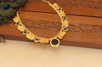 Kerala style gold plated temple palakka coin necklace 4