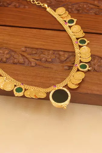 Kerala style gold plated temple palakka coin necklace