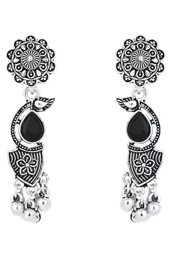silver oxidised afghani mirror work ghungroo choker necklace jewellery set for women 