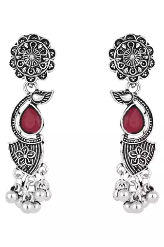 silver oxidised afghani ghungroo drop design choker necklace jewellery set with earrings 