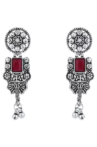 ethnic stylish boho silver oxidised choker necklace jewellery set with earrings & maang tikka 
