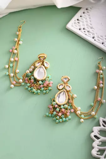 Gold  plated & multi beaded jumka earring