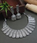 silver oxidised traditional afghani choker necklace jewellery set with earrings 