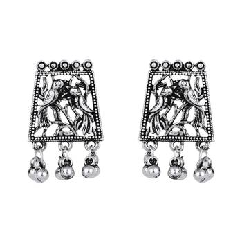 stylish silver oxidised traditional afghani choker necklace jewellery with earring & maang tikka set  3