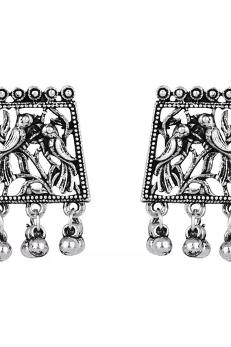 stylish silver oxidised traditional afghani choker necklace jewellery with earring & maang tikka set 