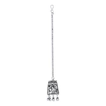 stylish silver oxidised traditional afghani choker necklace jewellery with earring & maang tikka set  4
