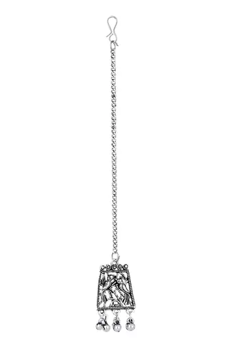 stylish silver oxidised traditional afghani choker necklace jewellery with earring & maang tikka set 