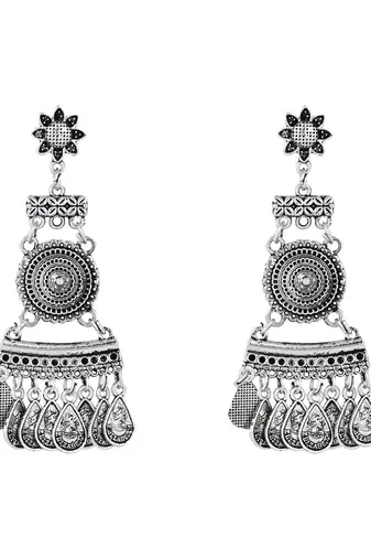 silver oxidised traditional afghani choker necklace jewellery set with earrings 