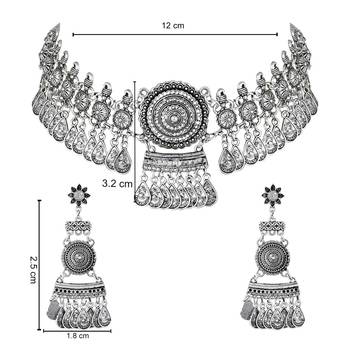 silver oxidised traditional afghani choker necklace jewellery set with earrings  5