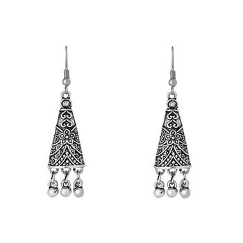 I jewels ethnic stylish silver oxidised afghani ghungroo choker necklace jewellery set with earrings  4