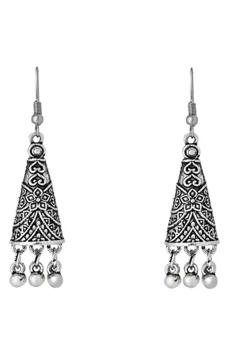 I jewels ethnic stylish silver oxidised afghani ghungroo choker necklace jewellery set with earrings 