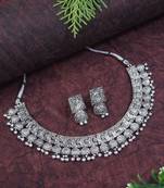 I jewels ethnic stylish boho silver oxidised afghani ghungroo choker necklace jewellery set with earrings (mc194ox)