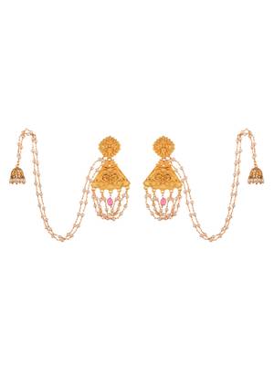Gold -plated & white pearl jumka earring 3
