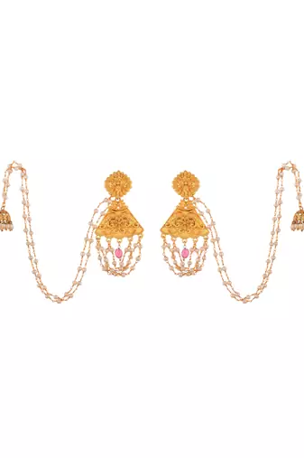 Gold -plated & white pearl jumka earring