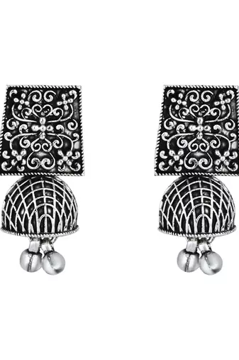 I jewels ethnic stylish boho silver oxidised afghani ghungroo choker necklace jewellery set with earrings (mc194ox)