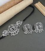 classic german silver oxidised afghani choker necklace jewellery set with earrings 