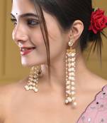 Gold-plated brass & pearl long drop earring