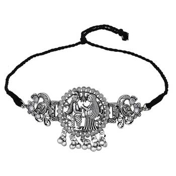 classic german silver oxidised afghani choker necklace jewellery set with earrings  3