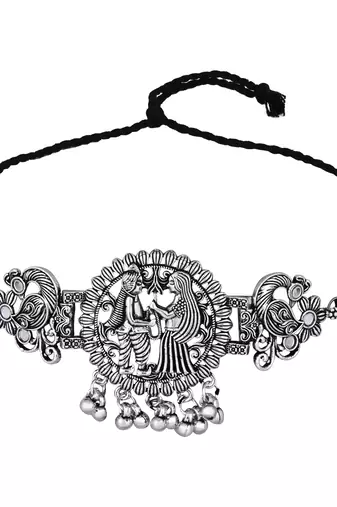 classic german silver oxidised afghani choker necklace jewellery set with earrings 