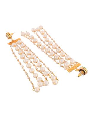 Gold-plated brass & pearl long drop earring 3