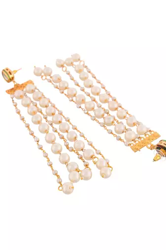 Gold-plated brass & pearl long drop earring