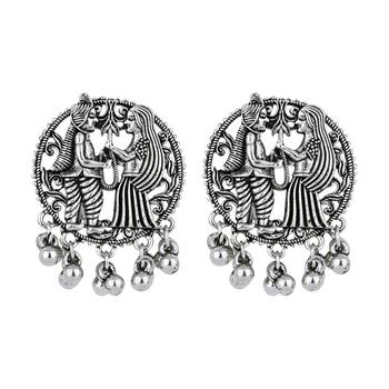 classic german silver oxidised afghani choker necklace jewellery set with earrings  4