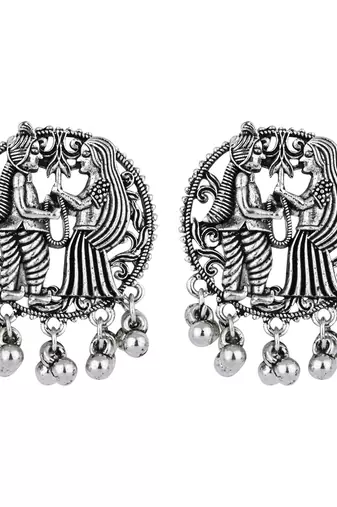 classic german silver oxidised afghani choker necklace jewellery set with earrings 