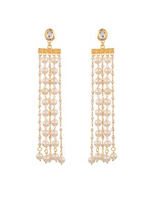 Gold-plated brass & pearl long drop earring 4