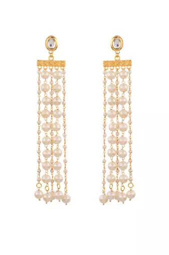 Gold-plated brass & pearl long drop earring
