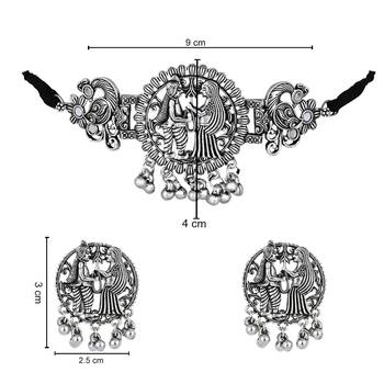 classic german silver oxidised afghani choker necklace jewellery set with earrings  5