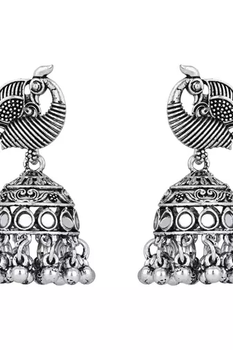 classic german silver oxidised afghani mirror work choker necklace jewellery set with earrings 