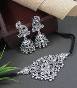 ethnic silver oxidised peacock design ghungroo necklace jewellery set with earrings 
