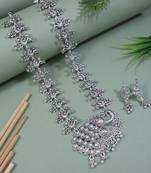 ethnic silver oxidised peacock design ghungroo long necklace jewellery set with earrings 