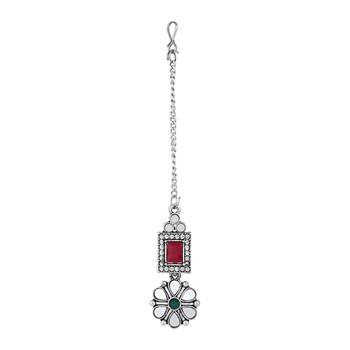 silver plated square shaped floral design necklace jewellery set with earrings  4