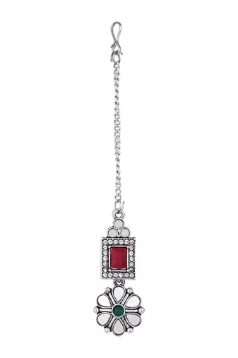 silver plated square shaped floral design necklace jewellery set with earrings 