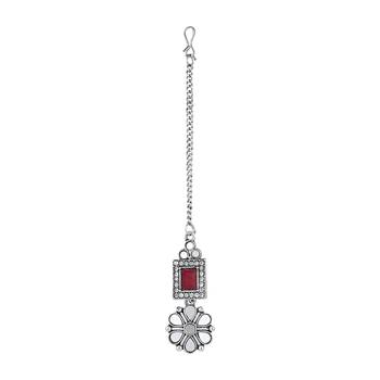 silver plated square shaped floral design necklace jewellery set with earrings  4