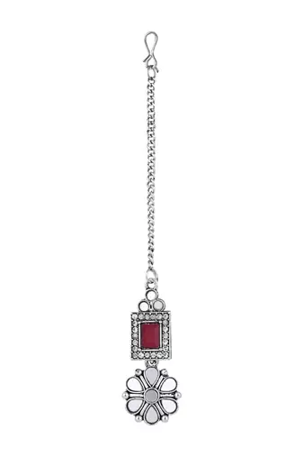 silver plated square shaped floral design necklace jewellery set with earrings 