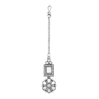 silver plated square shaped floral design necklace jewellery set with earrings  4