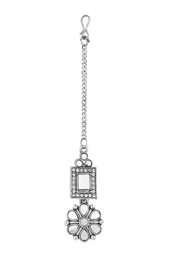 silver plated square shaped floral design necklace jewellery set with earrings 