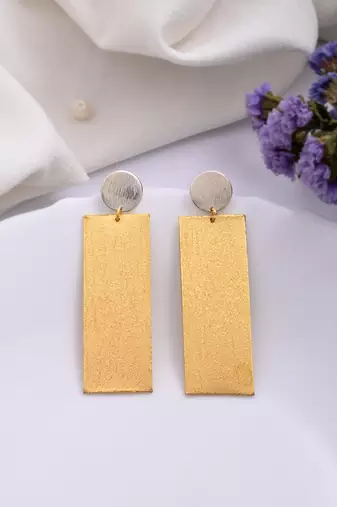 Gold & silver-plated brass long drop earring