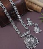 ethnic stylish boho silver oxidised long necklace jewellery set for women 
