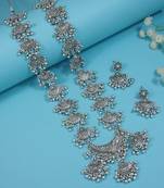 I jewels silver oxidised traditional afghani necklace jewellery set with earrings (mc206ox)
