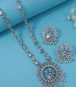 I jewels silver oxidised traditional afghani long necklace jewellery set with earrings 