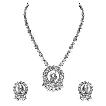 I jewels silver oxidised traditional afghani long necklace jewellery set with earrings  2