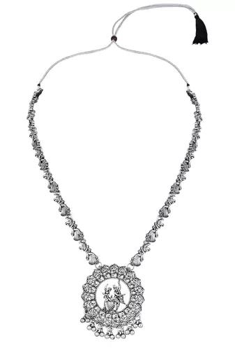 I jewels silver oxidised traditional afghani long necklace jewellery set with earrings 